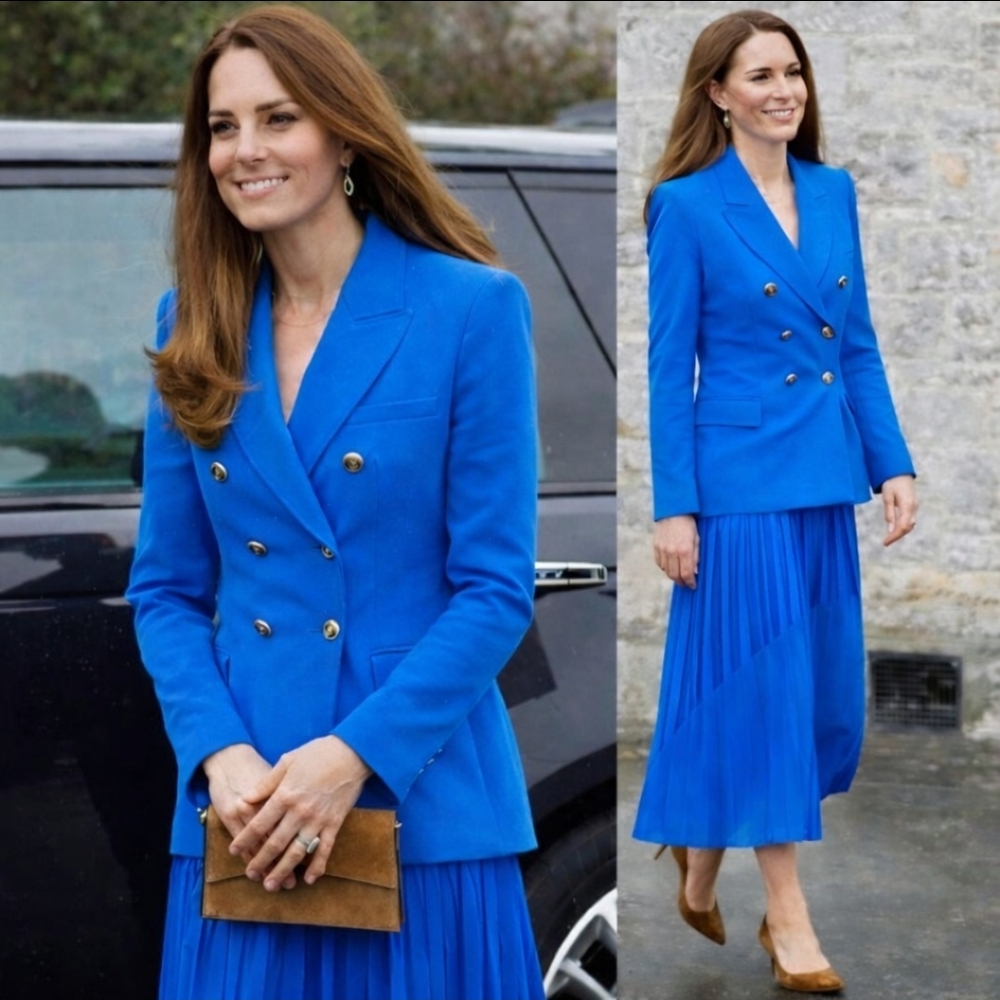 Zara Rare Double Breasted Blue Blazer Kate Middleton Size XS